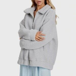 NWT CHARLIE HOLIDAY Oversized Teddy Jacket Medium Blue Grey